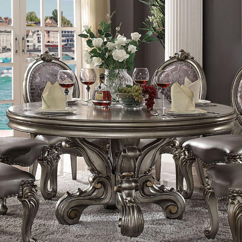 Antique Platinum Round Dining Table with Single Pedestal H1976