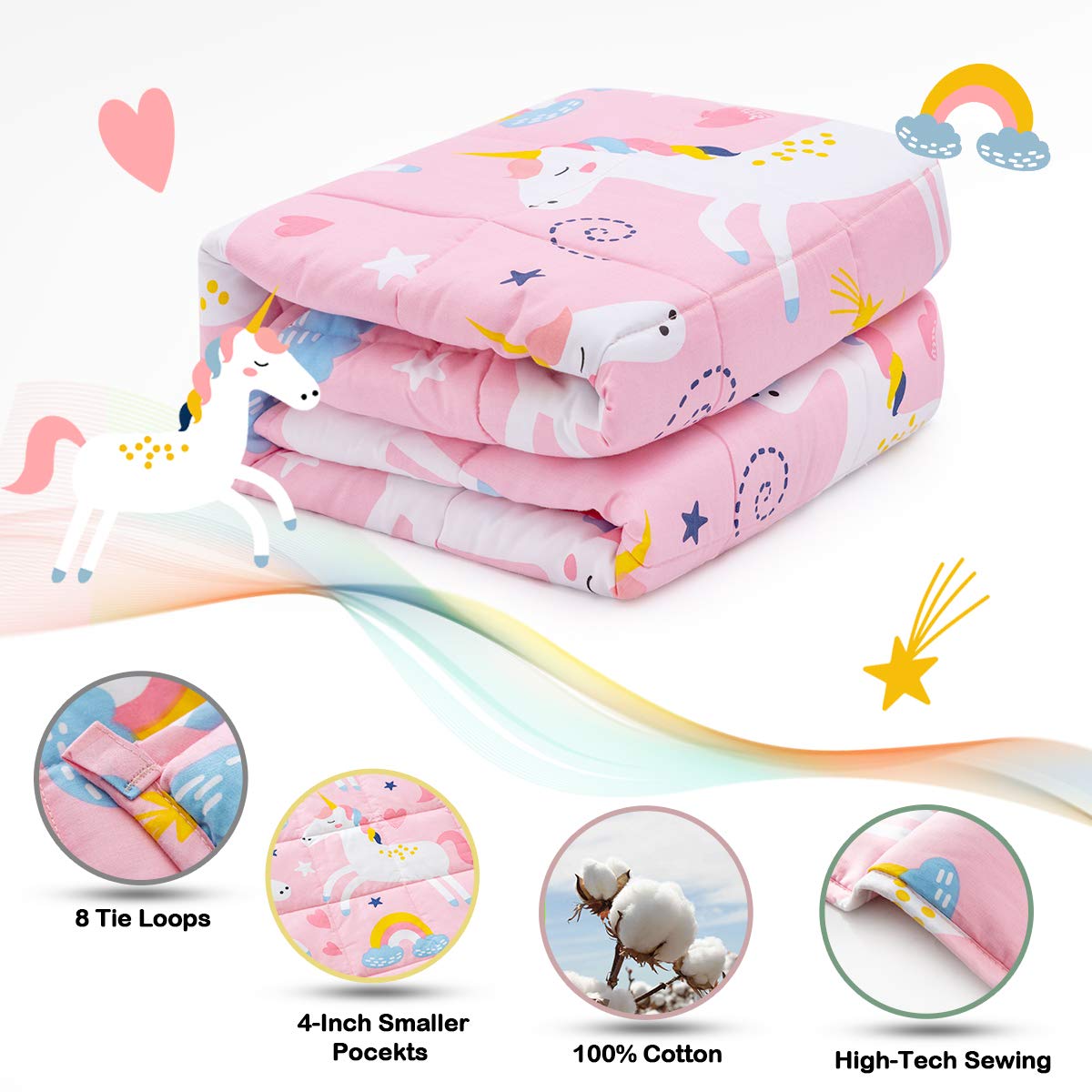 Pink Unicorn 100% Natural Cotton Weighted Blanket P271