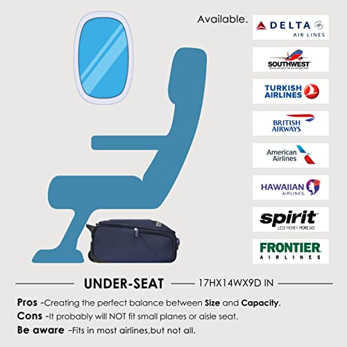 Carry On Underseat Luggage with Wheels & USB Port, Wheeled Spinner Bag, Lightweight Suitcase X50196