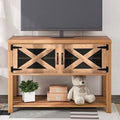 Brown Wood TV Stand with Storage Cabinets and Shelves X1138