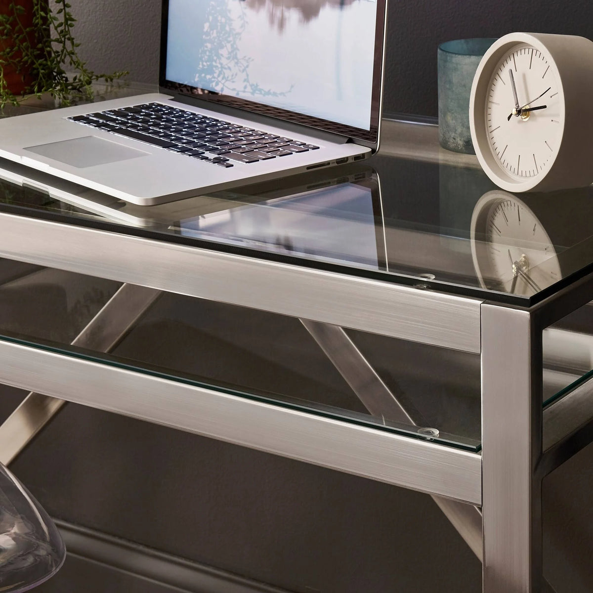 Brushed Nickel Glass Sofa Table S380