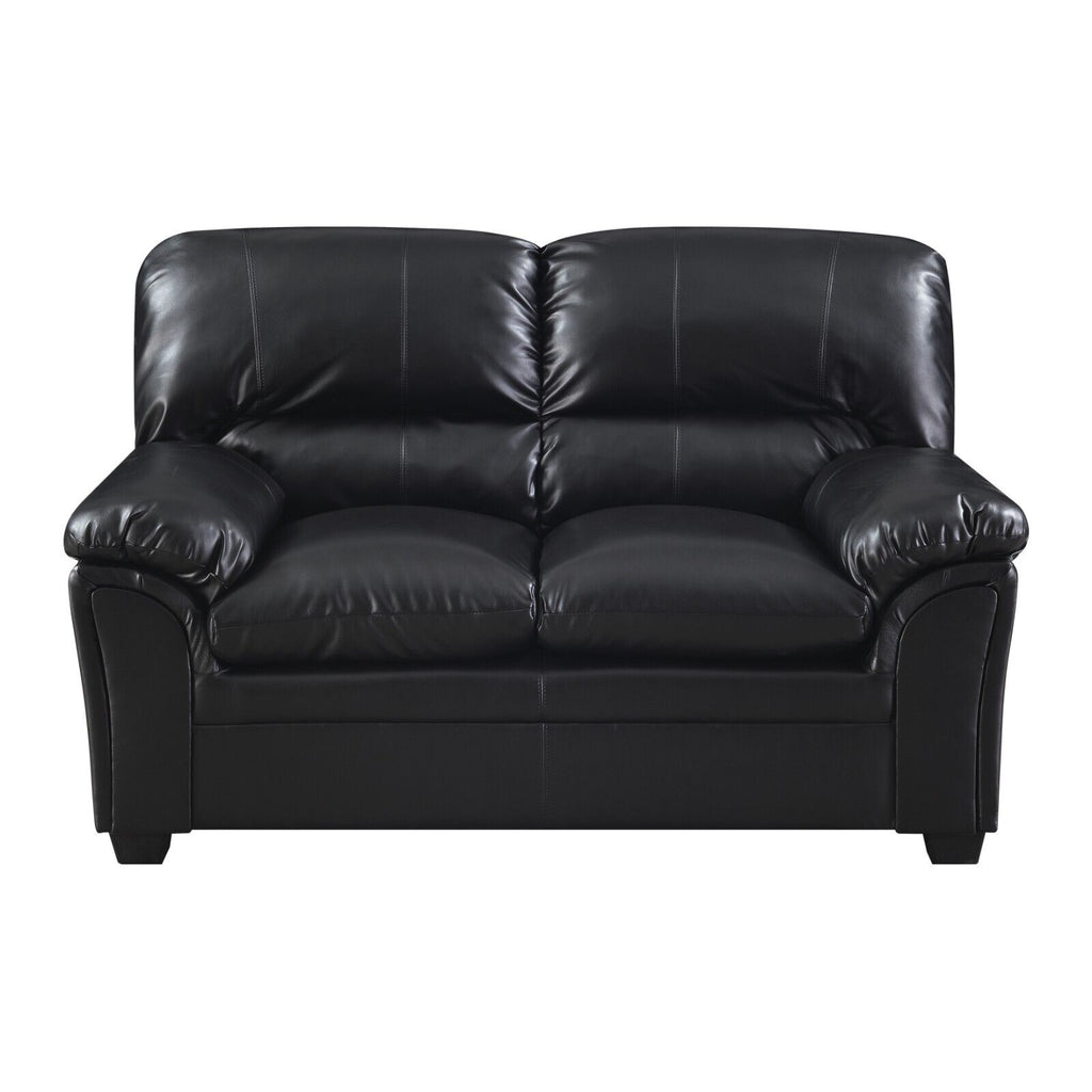 Black 2pc Faux Leather Sofa Loveseat Set G760460