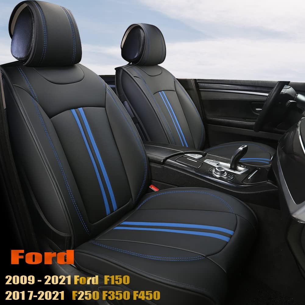 Black+Red Faux Leather Front Seat Covers N720