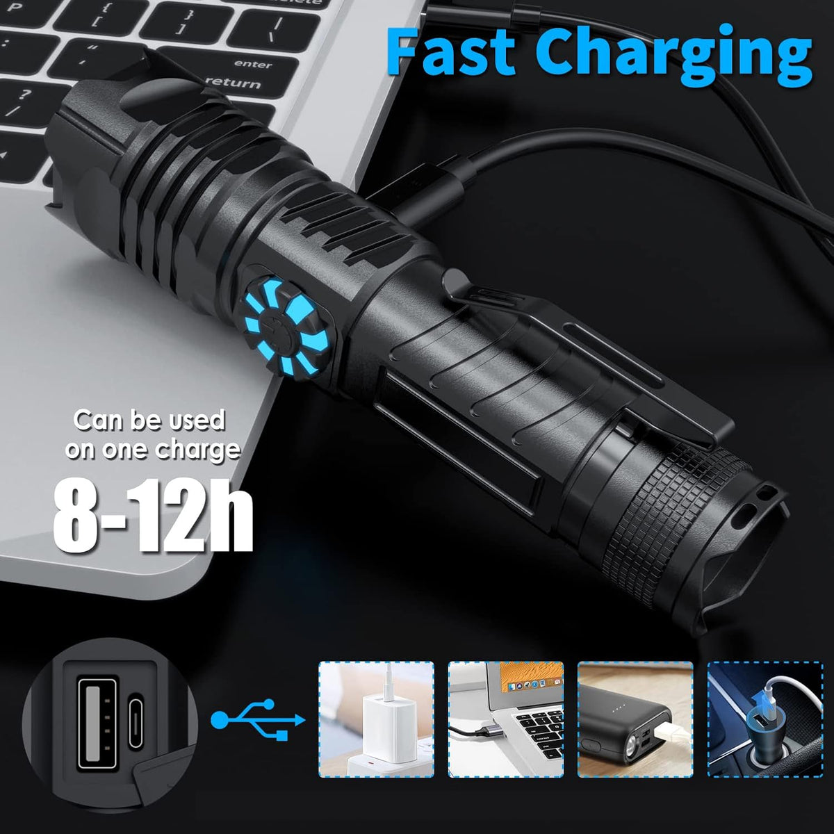 Rechargeable Tactical LED Flashlight, Zoomable Handheld N52851