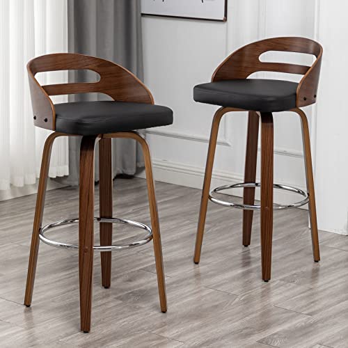 Black Swivel Bar Stools Set of 2, 24.6-Inch Seat Height Y862080