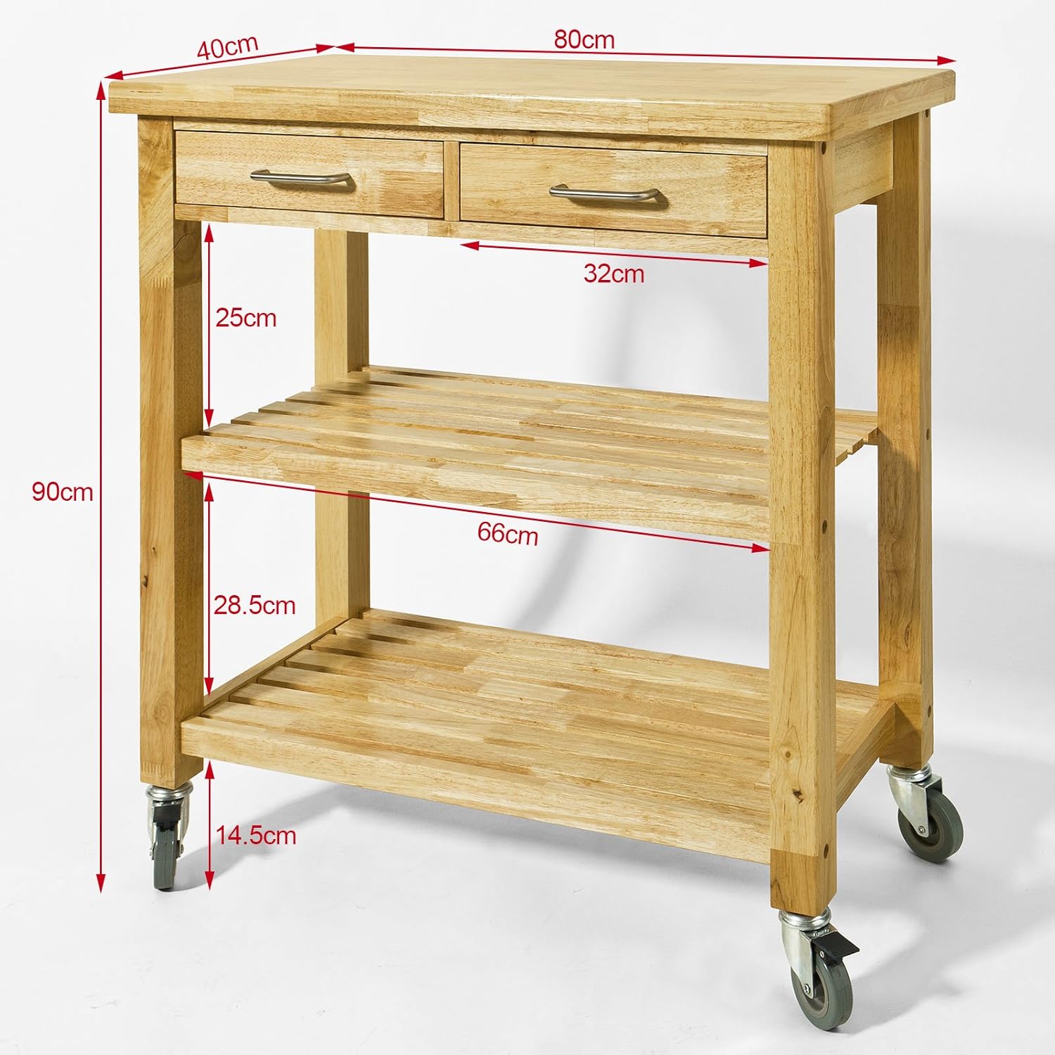 Kitchen Cart with Rubber Wood Top and Wide Drawer P9245