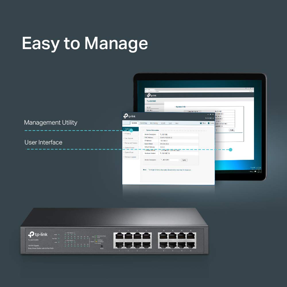 16 Port Gigabit PoE Switch, 8 PoE+ Ports, 150W, Metal Z7587