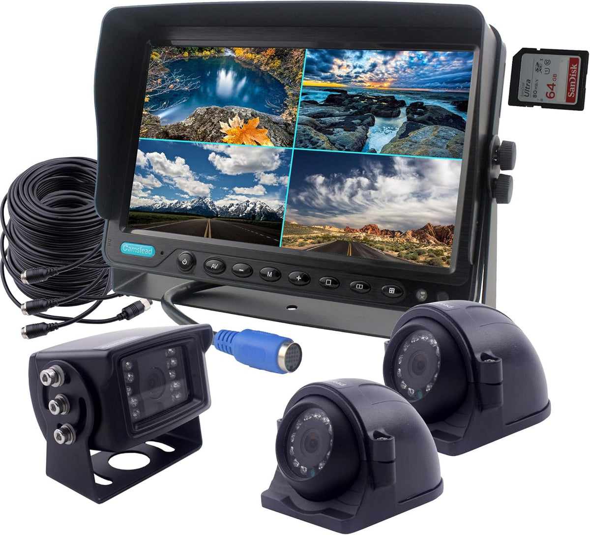 9 inch Quad Split Screen Backup Camera Monitor Kit Z7467