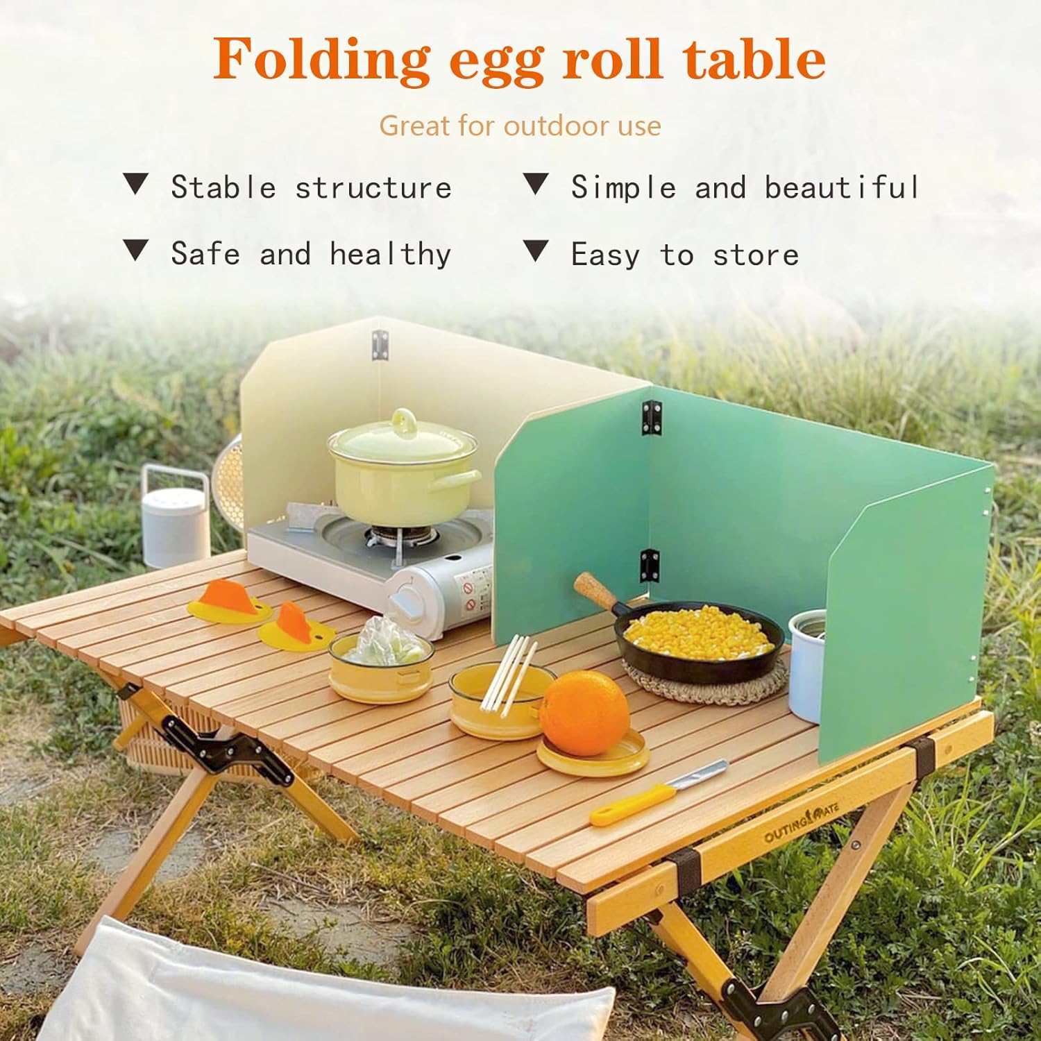 Solid Wood Folding Camping Table and Chair Set (Beech) B32691