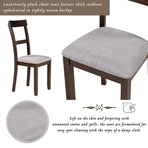 6 Piece Wood Dining Table Set with 4 Upholstered Chairs and Bench, Espresso T878