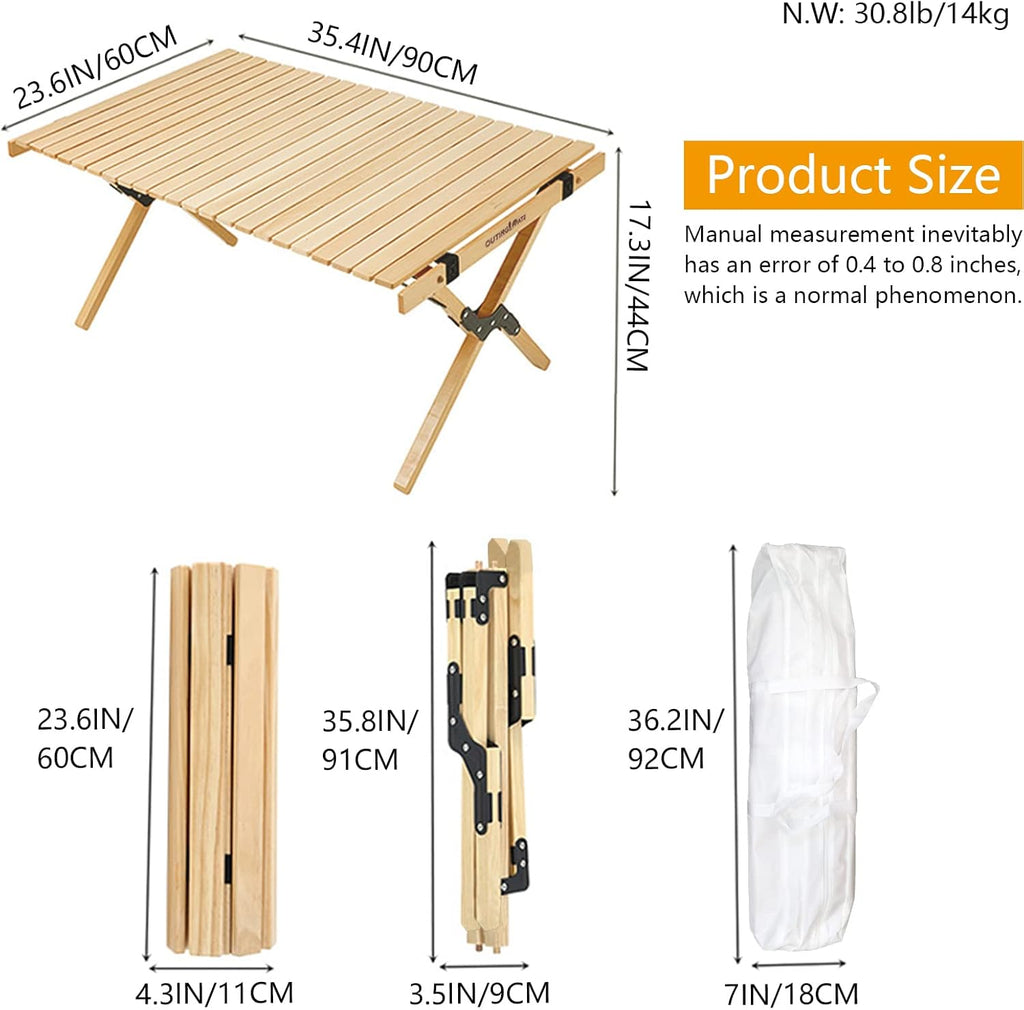 Solid Wood Folding Camping Table and Chair Set (Beech) B32691