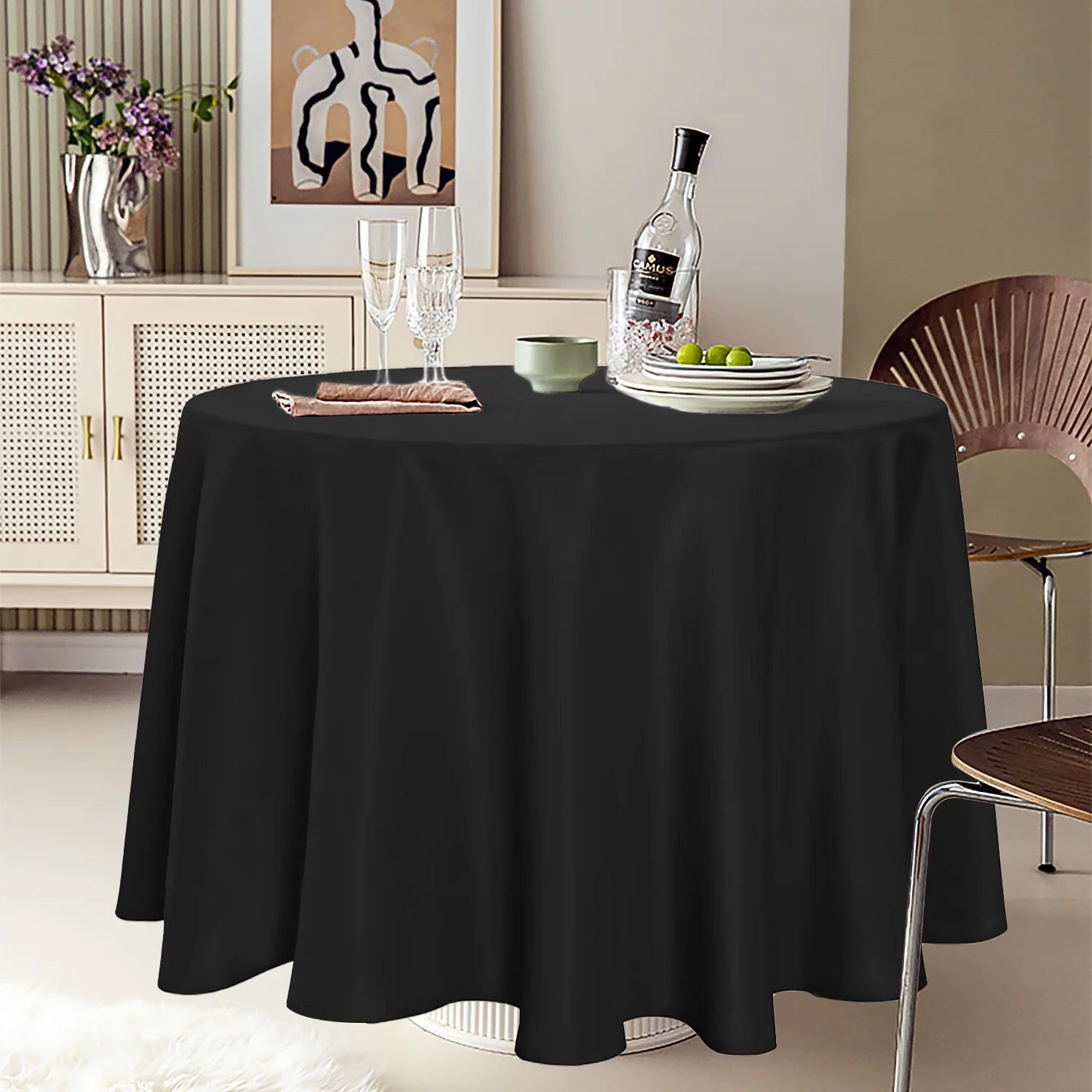 8 Pack Black 120 inch Round Polyester Table Cloth D410007