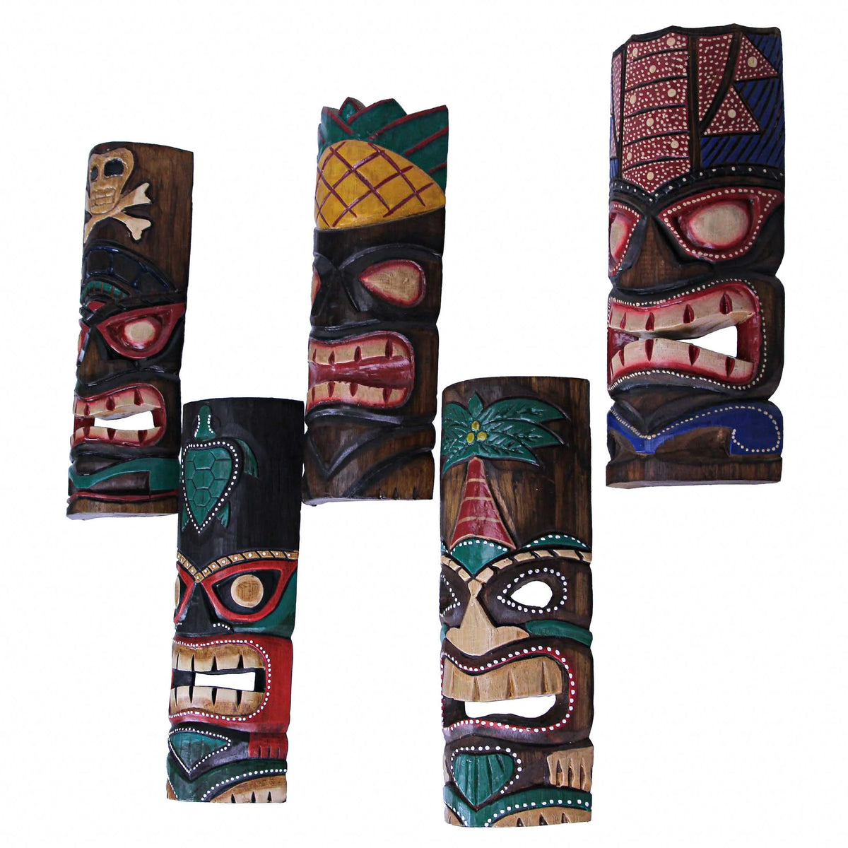 12 inch Wood Multicolor Tiki Mask Wall Hanging Art Set of 10 P179797