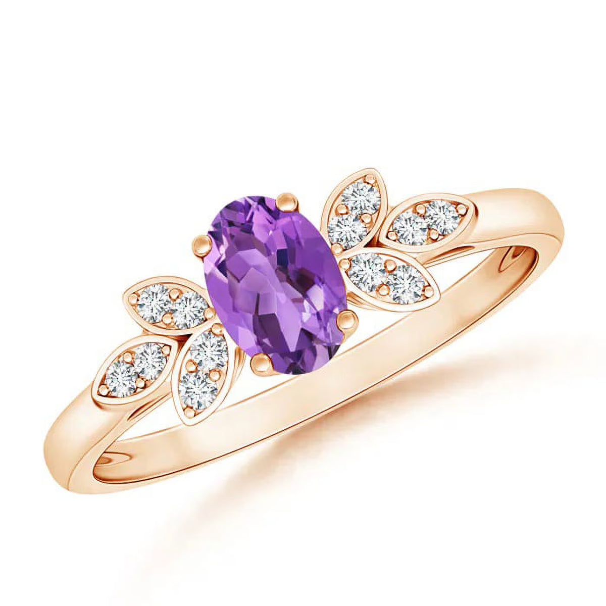 Oval 0.75 Ctw Amethyst 925 Silver Rose Plated Wedding Ring L7710