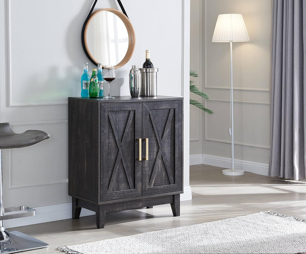 White Small Cabinet Sideboard with Wood Doors B97553