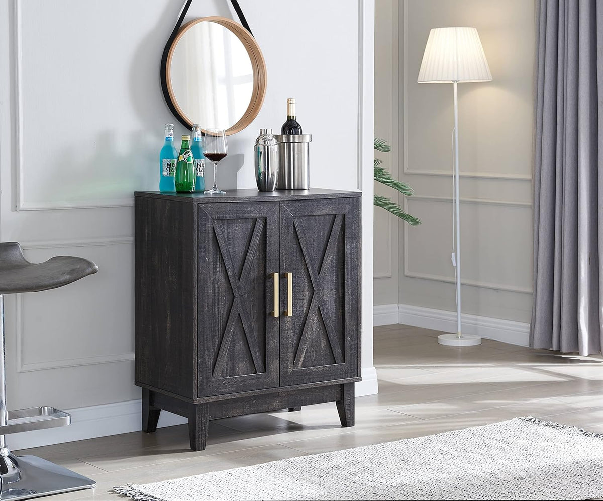 White Small Cabinet Sideboard with Wood Doors B97553