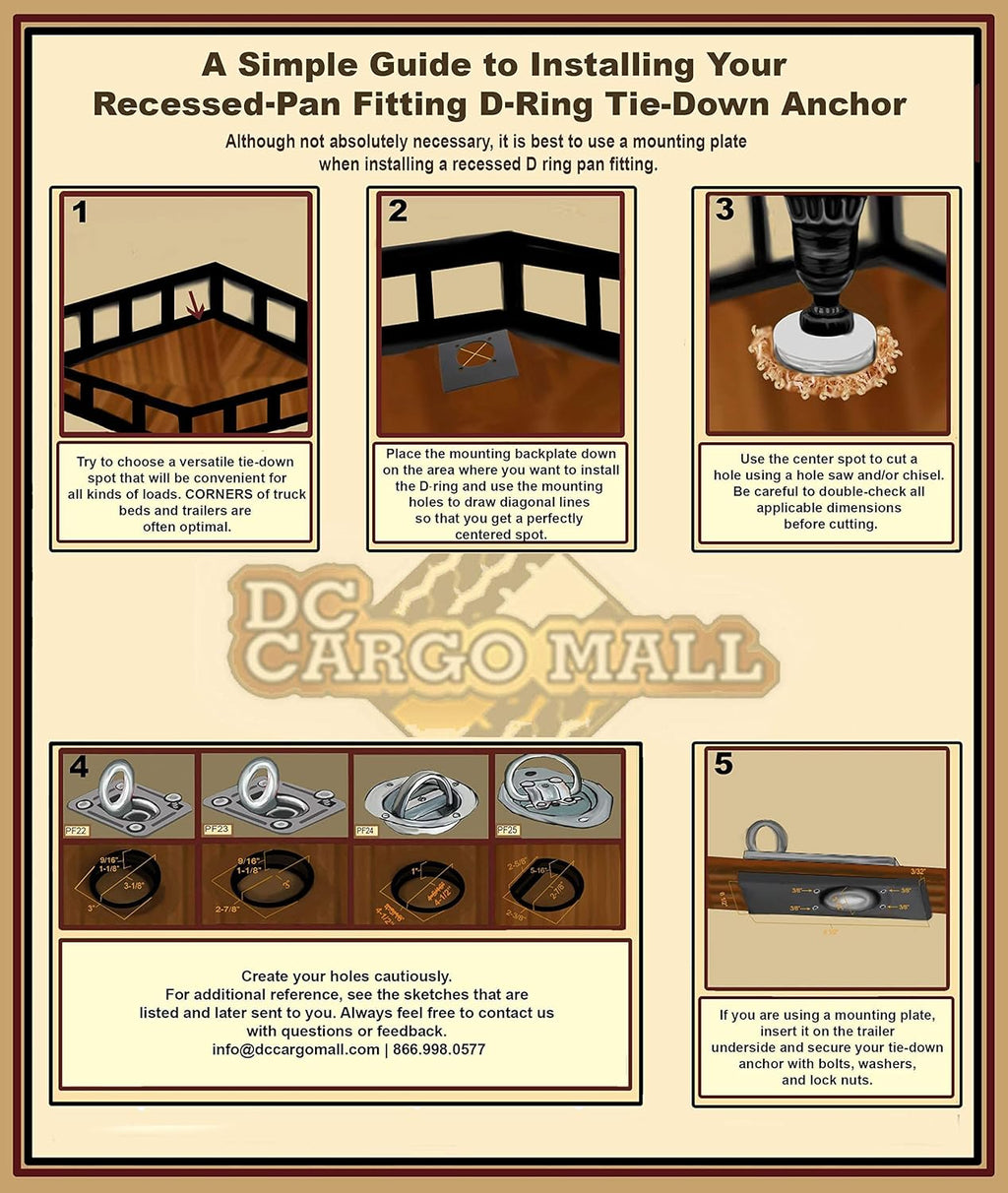 Four Recessed Tie-Down D-Rings with Mounting Lock Plate and Bolting Hardware W3142