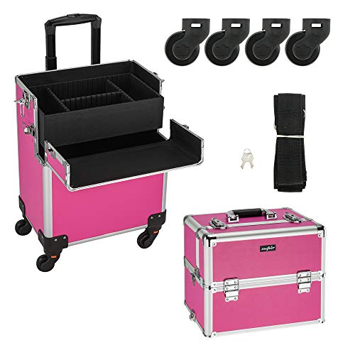 3 in 1 Rolling Makeup Train Case, Aluminum Cosmetic Case on Wheels S6051
