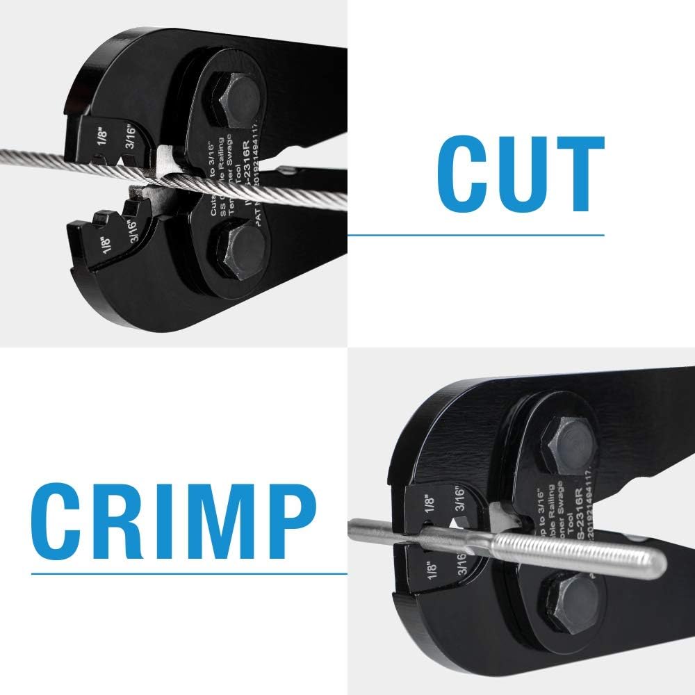 Heavy Duty Cable Railing Swage Tool for 1/8 to 3/16 inch Stainless Steel Wire Rope S84402