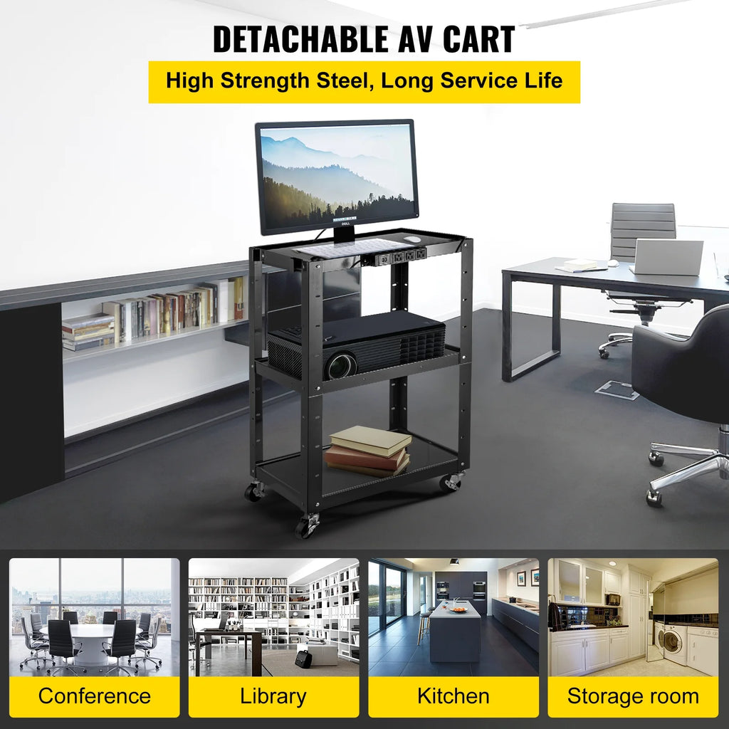 3-Shelf Steel AV Cart with Electric Power Cord W677
