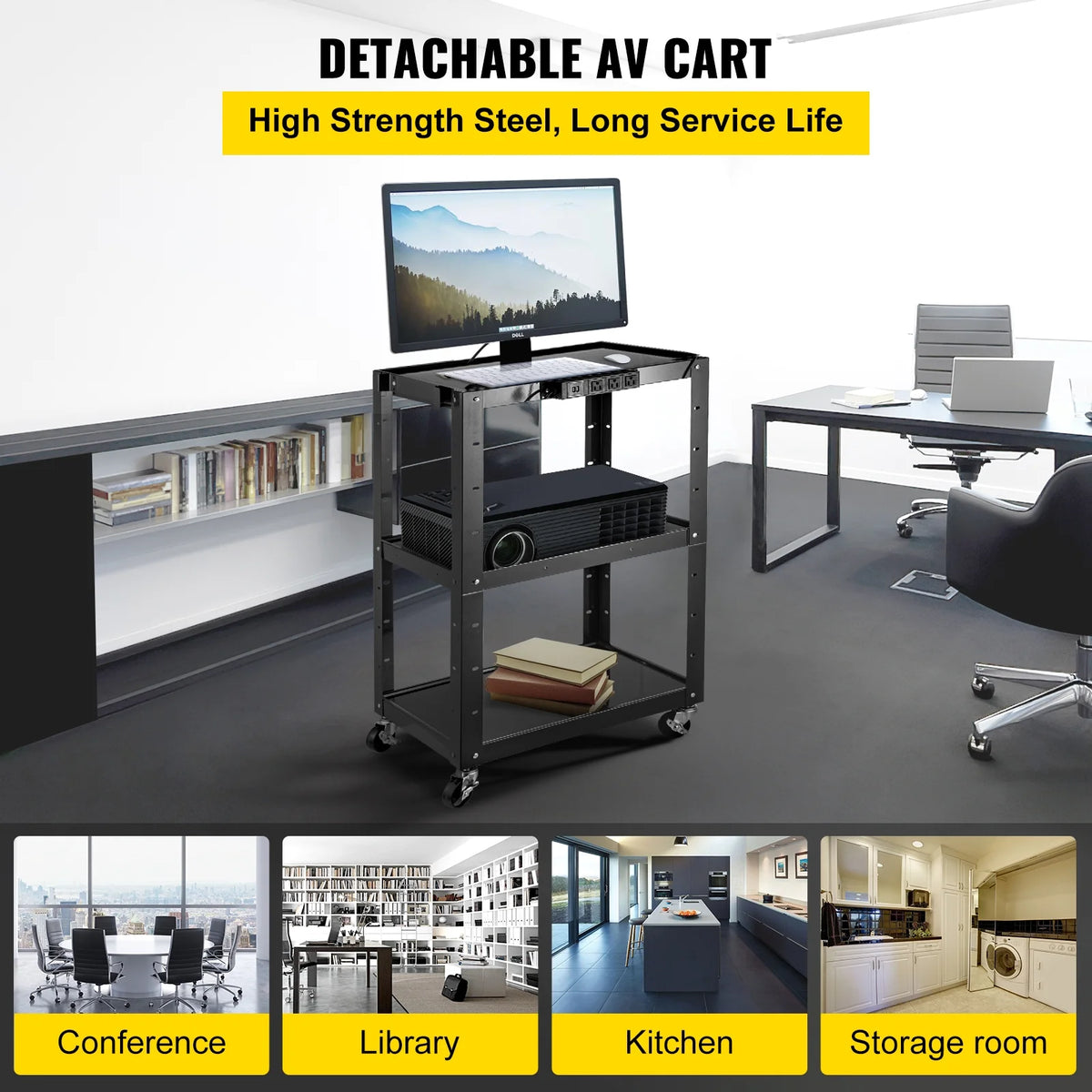 3-Shelf Steel AV Cart with Electric Power Cord W677