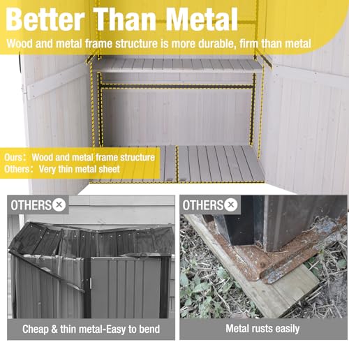 Outdoor Storage Shed with Metal Frame and Adjustable Shelfs (Brown) C32637