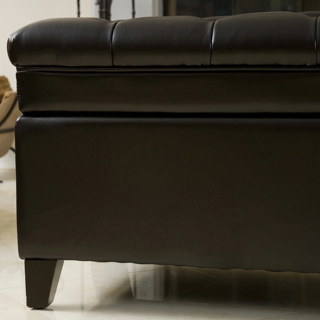 Espresso Bonded Leather Tufted Storage Ottoman Bench B646756