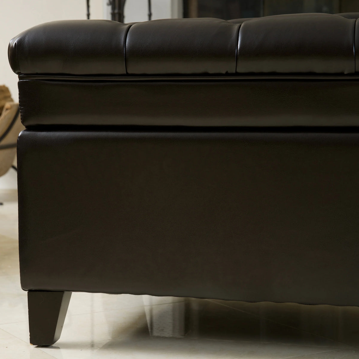 Espresso Bonded Leather Tufted Storage Ottoman Bench B646756