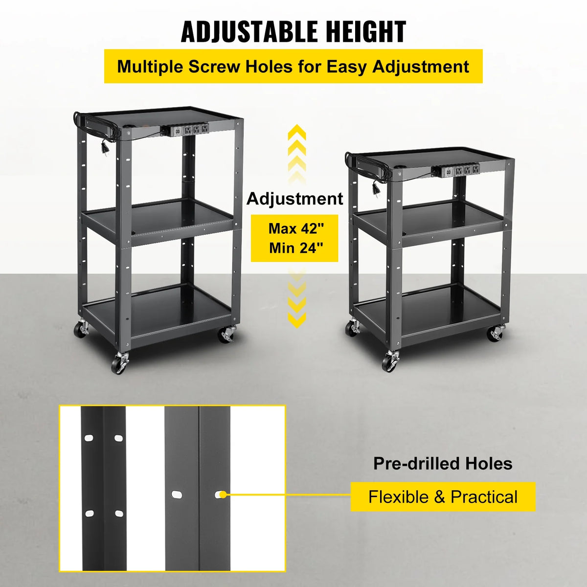 3-Shelf Steel AV Cart with Electric Power Cord W677