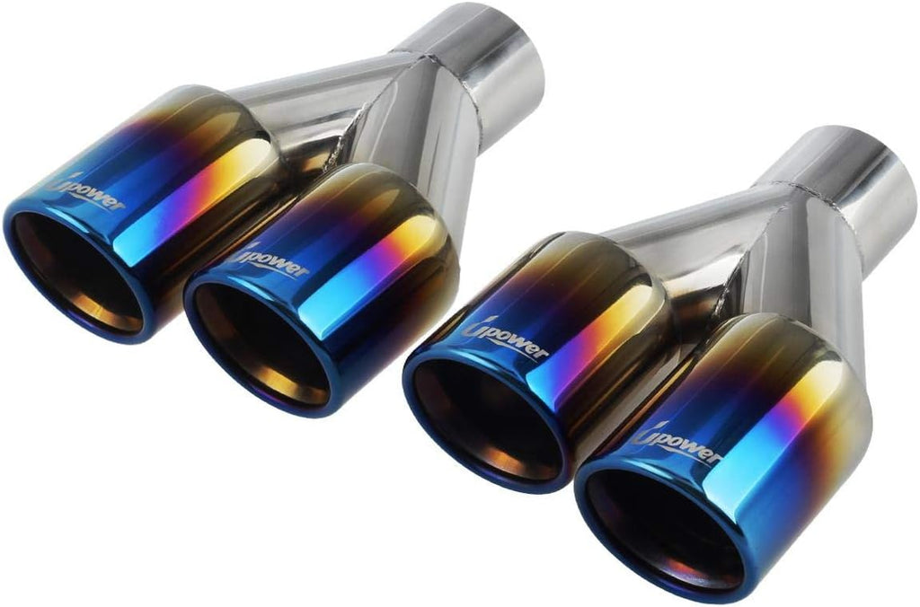 Dual Exhaust Tips 2.25 inch inlet 3 inch outlet 9.2" Long Blue 304 Polished Stainless Steel Weld on Exhaust Tailpipe Tips Pack of 2 Q6795