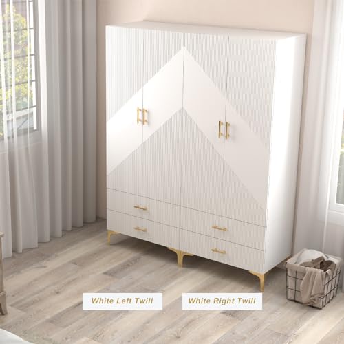 White 2 Door Freestanding Wardrobe with Two Drawers & Hanging Rod I8827