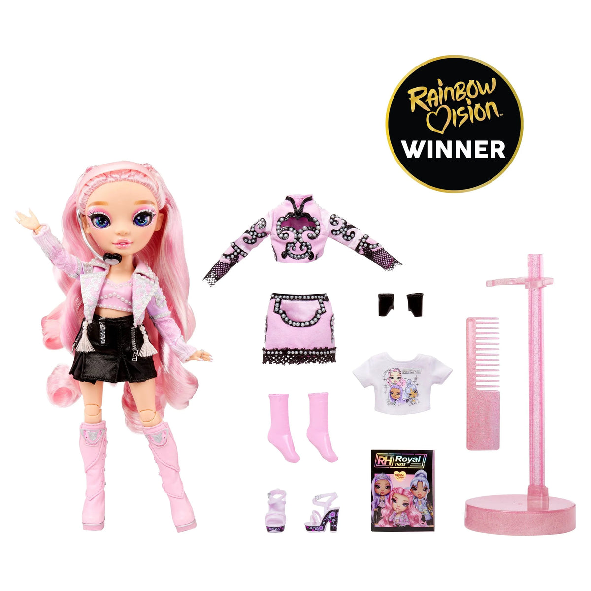 Pink Lavender Fashion Doll with 2 Designer Outfits and Microphone Headset K3300