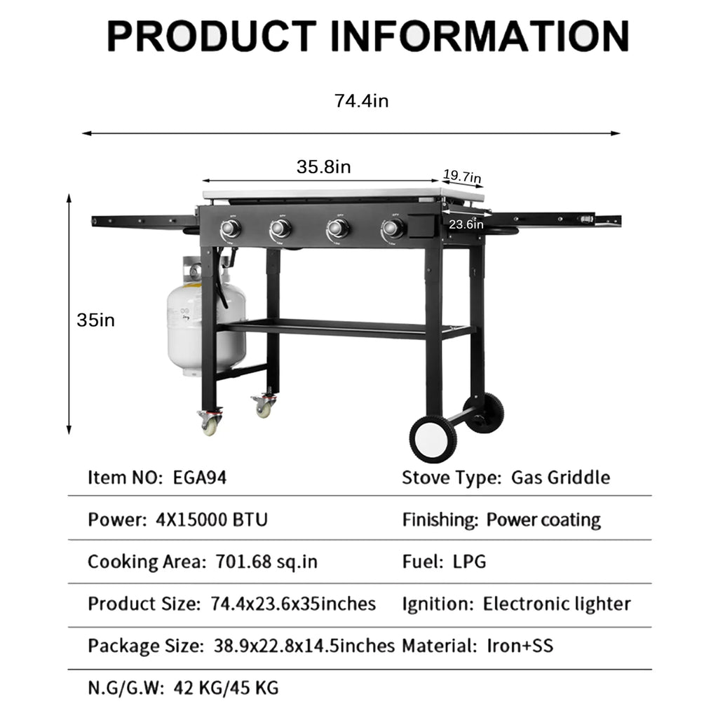 4 Burner Foldable Outdoor Propane Gas Grill Z3266