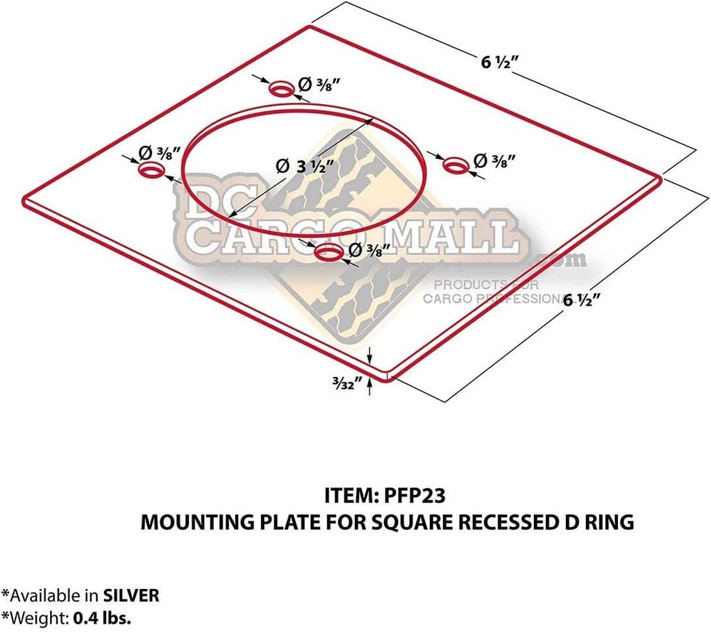 Four Recessed Tie-Down D-Rings with Mounting Lock Plate and Bolting Hardware W3142