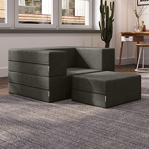 Indigo Convertible Sleeper Futon Chair with Ottoman and Machine-Washable Cover X7704