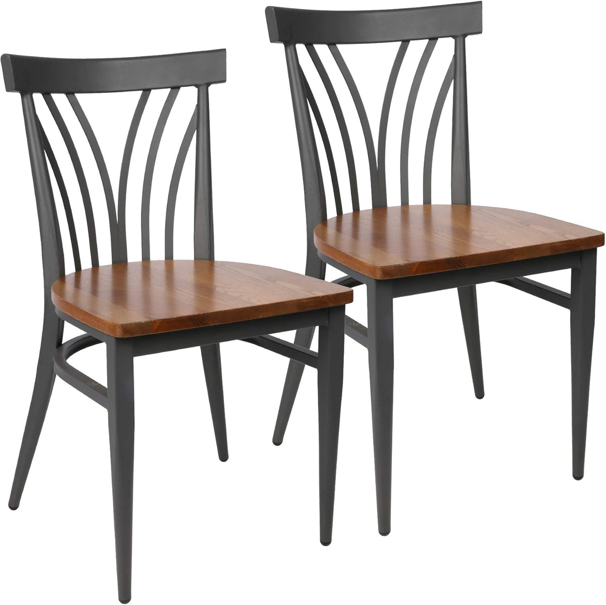 2 Set Dining Side Chairs with Wooden Seat and Metal Legs L982