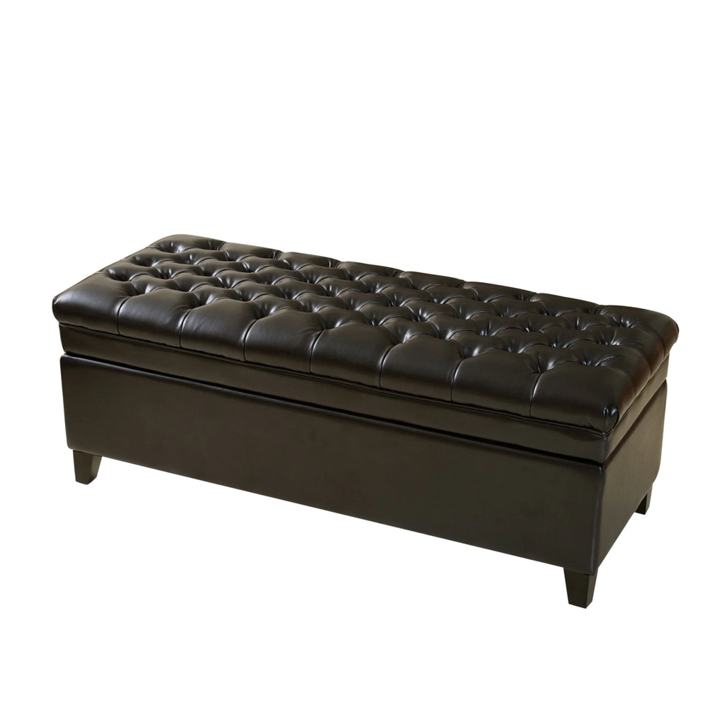 Espresso Bonded Leather Tufted Storage Ottoman Bench B646756