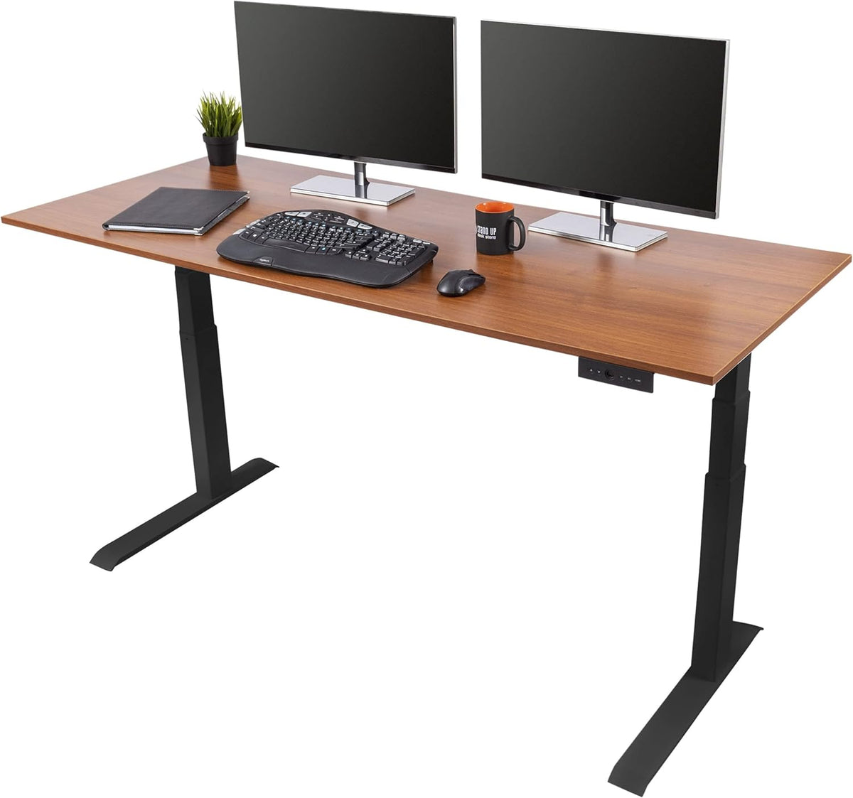Electric Adjustable Height Standing Desk with Programmable Memory, Black Frame, Teak Top, 60" Wide L8282