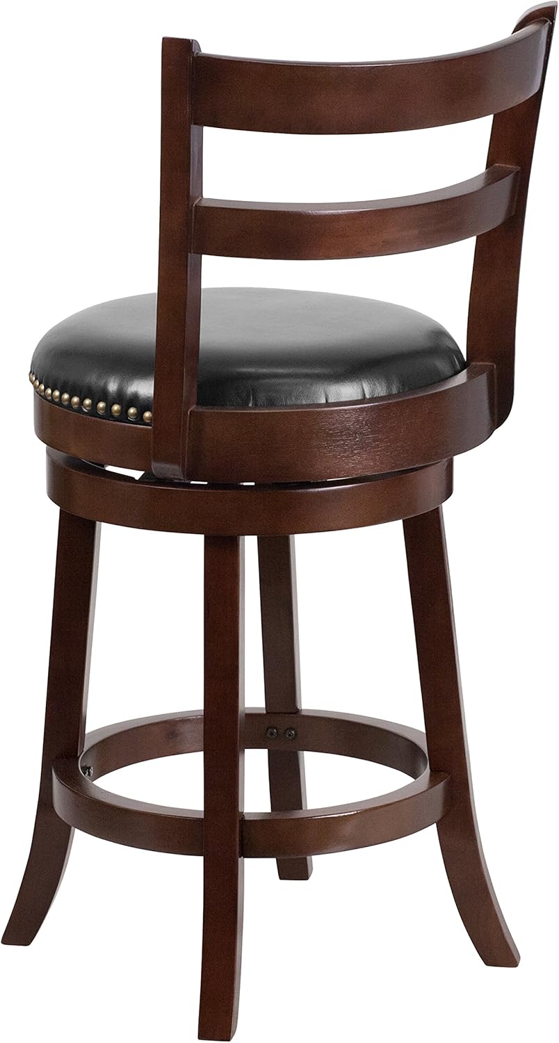 Cappuccino Wood Counter Height Stool with Black LeatherSoft Swivel Seat S981