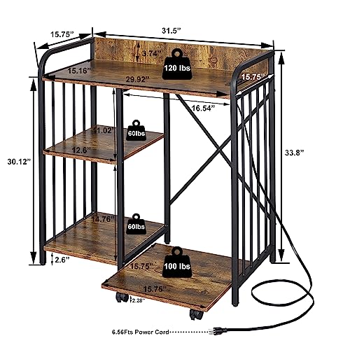 Brown 3-Tier Printer Stand with Wheels I98129