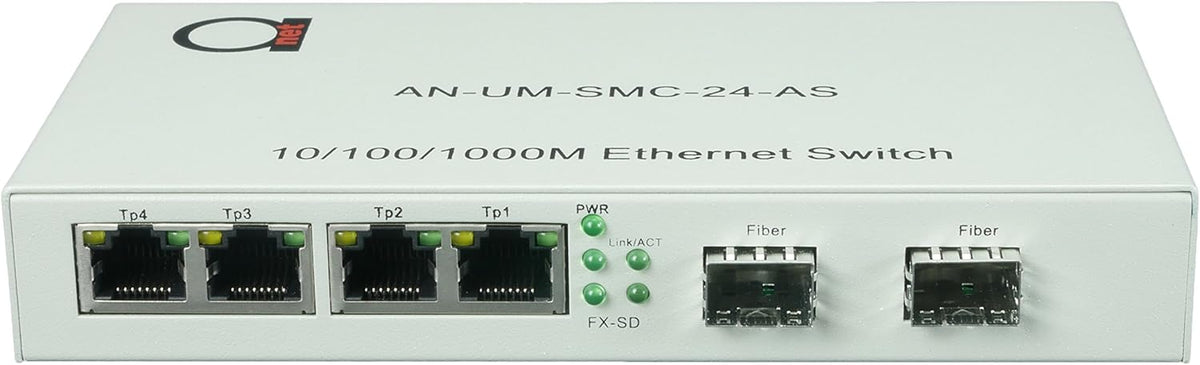 2 Pack Gigabit Ethernet Mini Switch with 2 Open SFP Slots and 4 UTP Copper Ports W62379