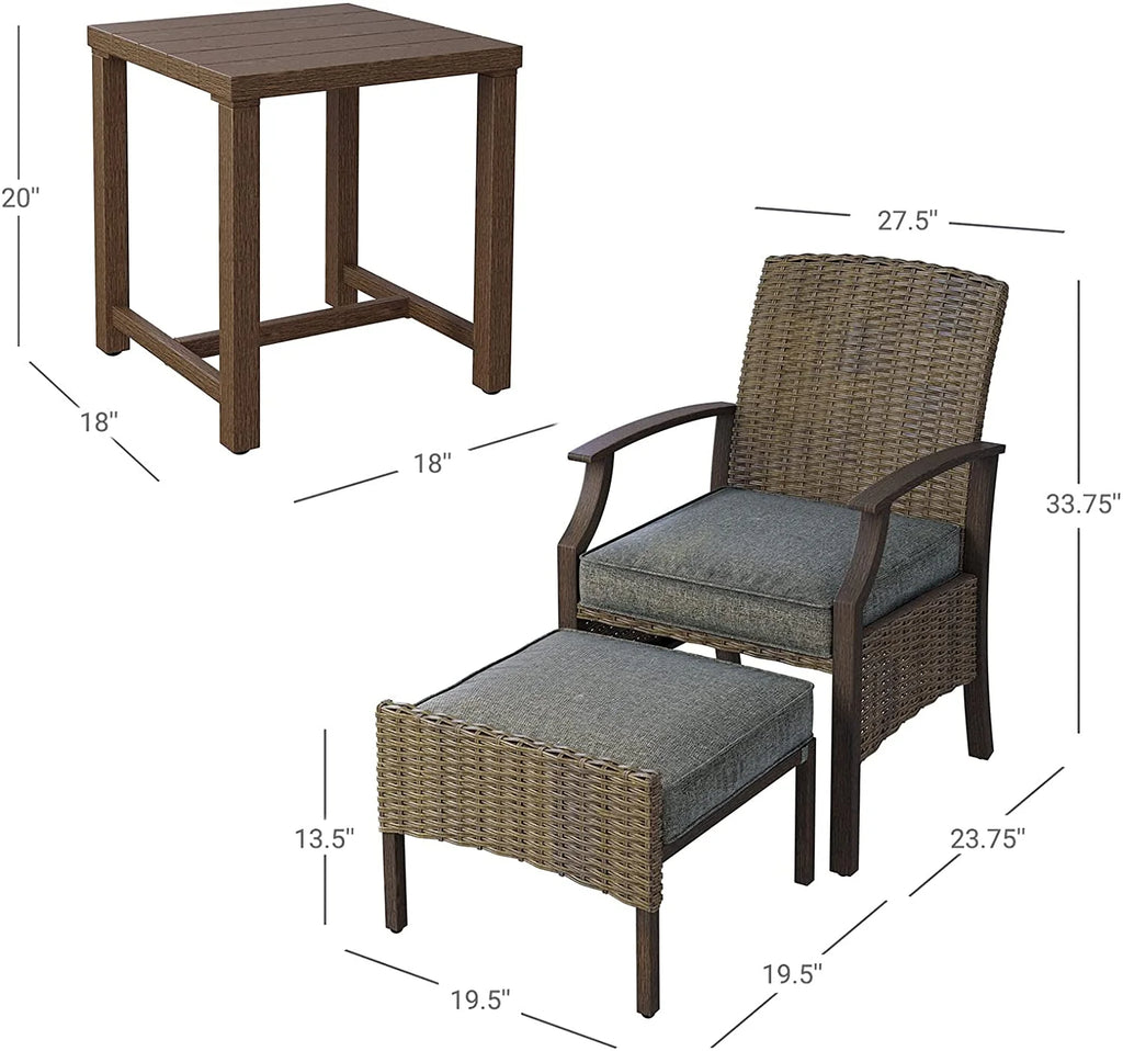5 Piece Rattan Patio Furniture Set with Ottoman and Coffee Table P998237