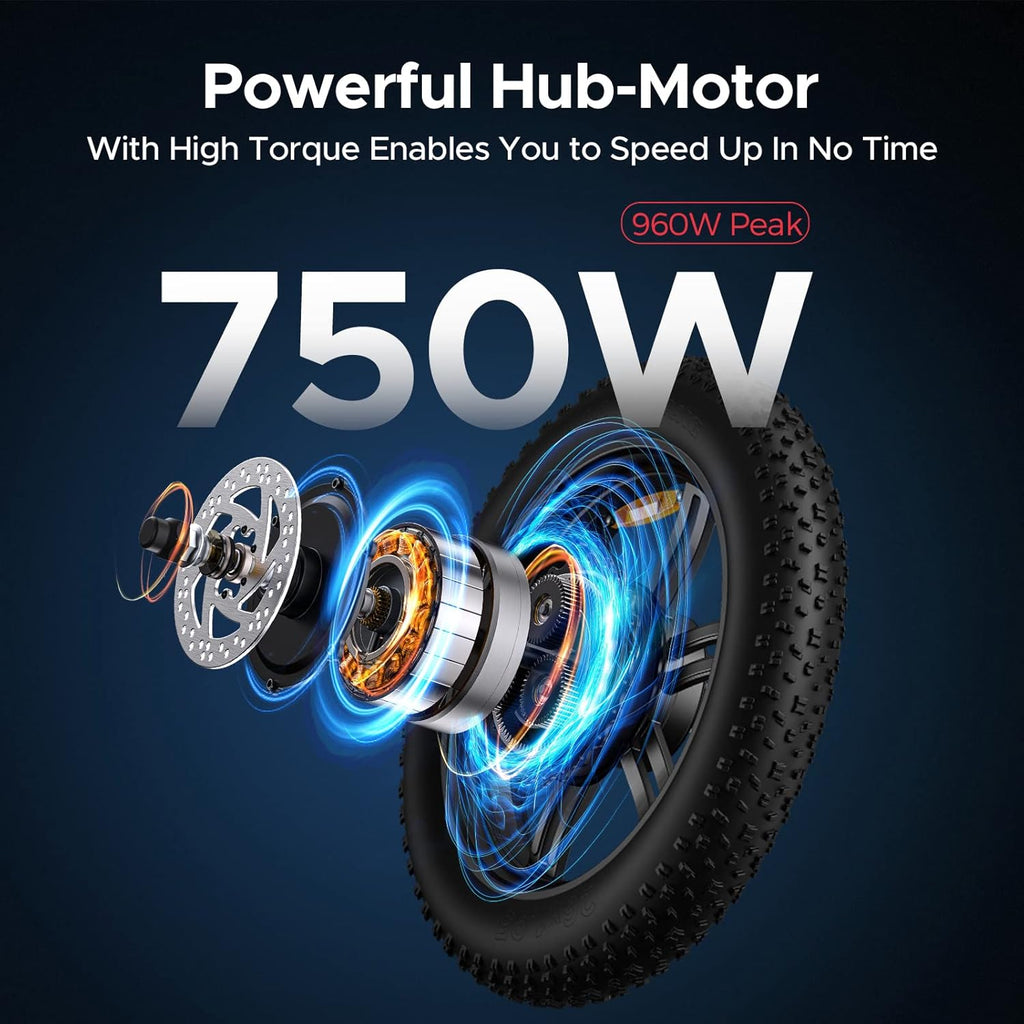 Electric Bike with 20 * 4.0" Fat Tire, 48V13Ah Battery, 7-Speed Gear, Front Suspension (Black) B244729