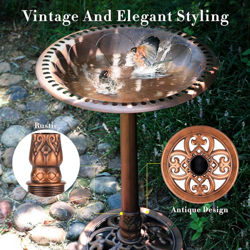 Gold Polyresin Bird Bath with Solar Fountain W677664
