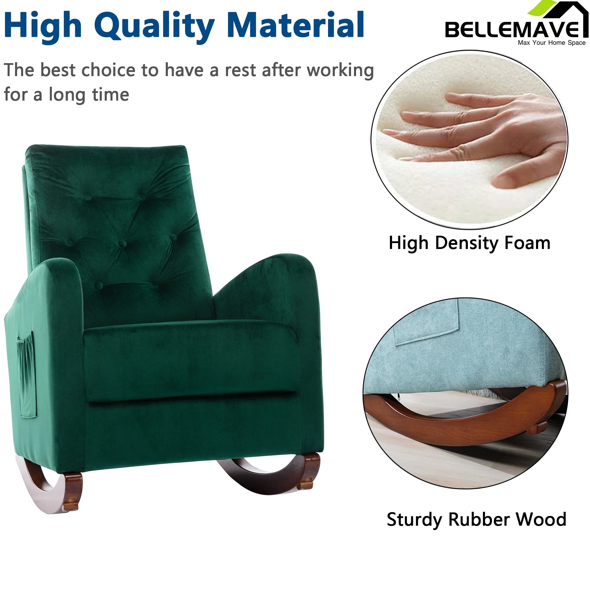 Green Velvet Upholstered Rocking Chair A431891