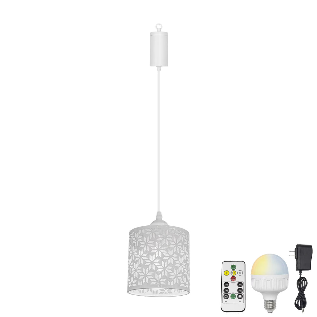 Rechargeable Battery Operated Pendant Light with Sleeve&Round Hook RGB Mode Adjustable Wire Length White Hollow Maple Leaf Shade Dimmable V744923