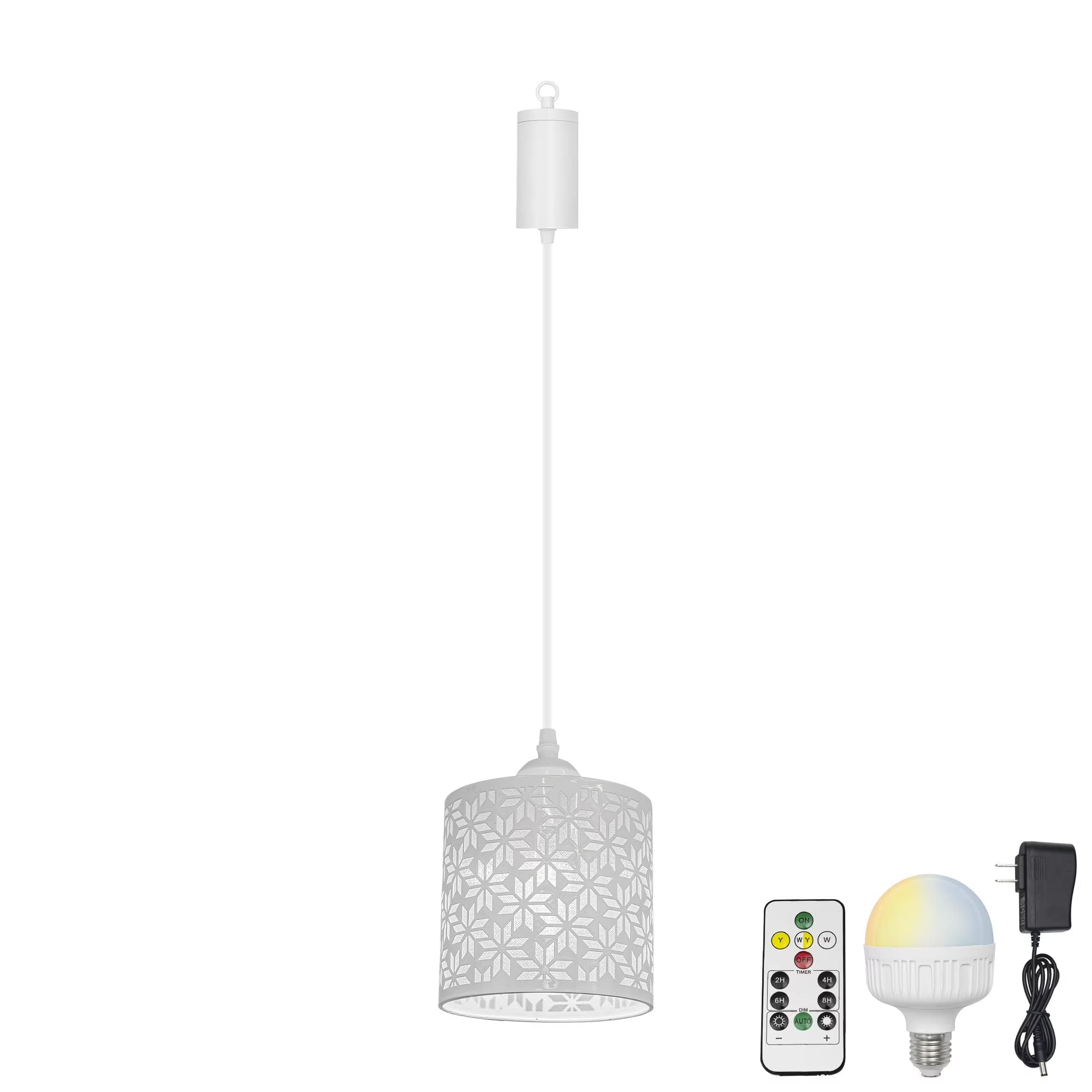 Rechargeable Battery Operated Pendant Light with Sleeve&Round Hook RGB Mode Adjustable Wire Length White Hollow Maple Leaf Shade Dimmable V744923