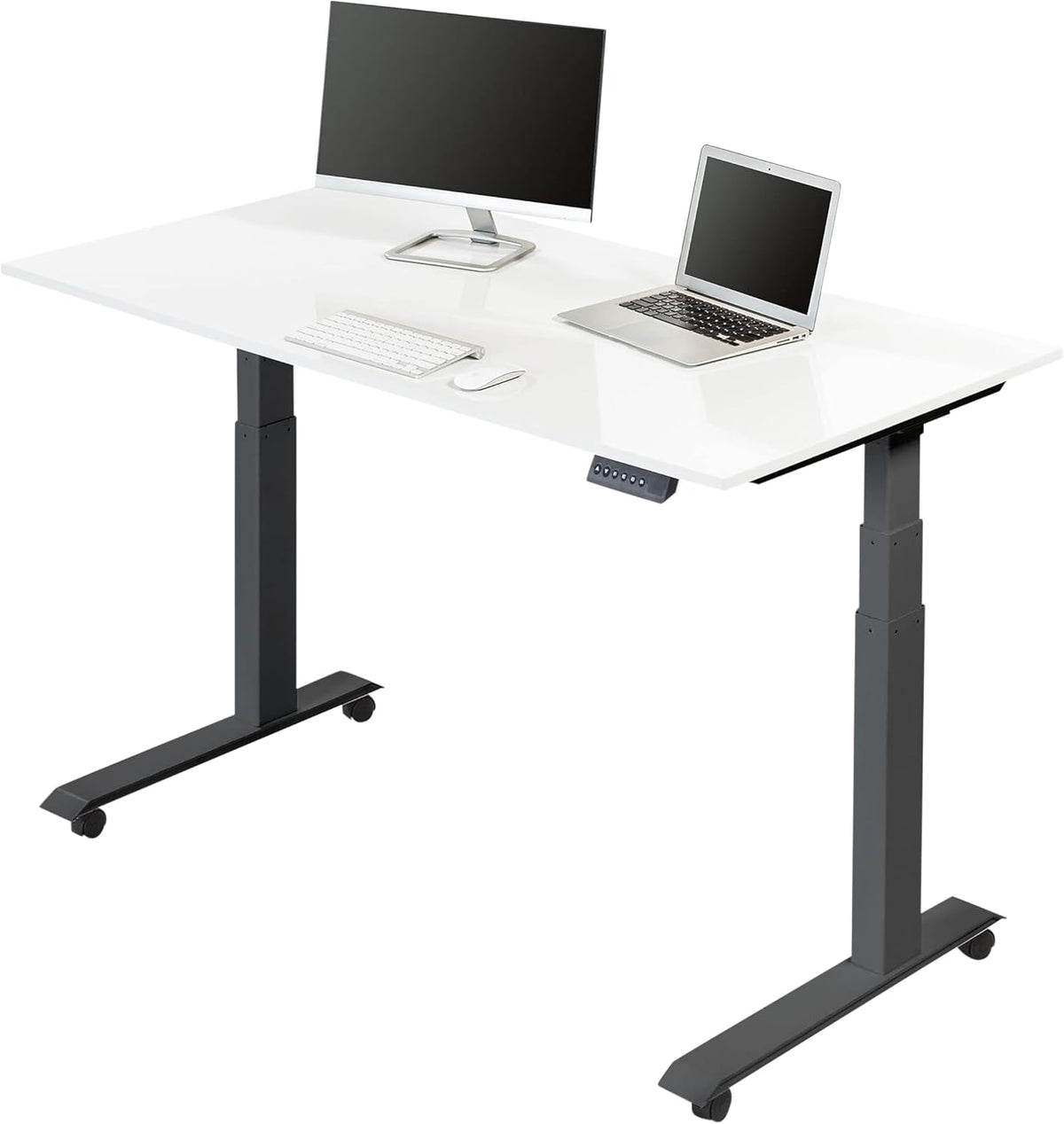 Electric Adjustable Height Standing Desk with Programmable Memory, Black Frame, Teak Top, 60" Wide L8282