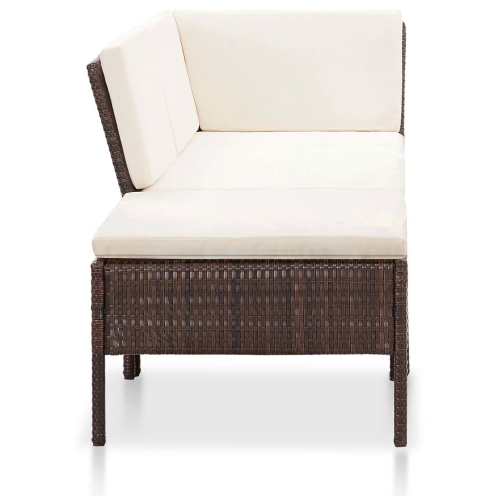 3 Piece Poly Rattan Patio Sectional Sofa Set with Ottoman V2320