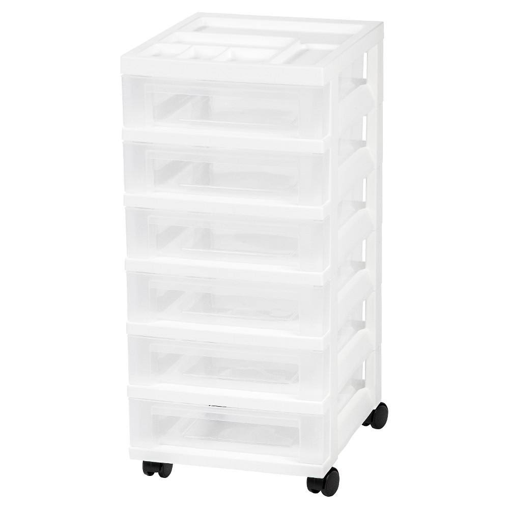 White 6-Drawer Rolling Storage Cart with Organizer Top T6956